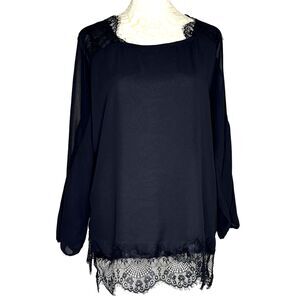 Siberian Sheer Chiffon Lace Trim Dolman Sleeve Blouse Top 38 US M am